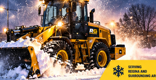 RG Paving snow removal equipment clearing snow in Regina